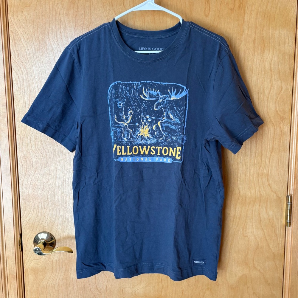 Life is Good T-Shirt Mens Medium Blue Yellowstone National Park‎ Crusher Tee